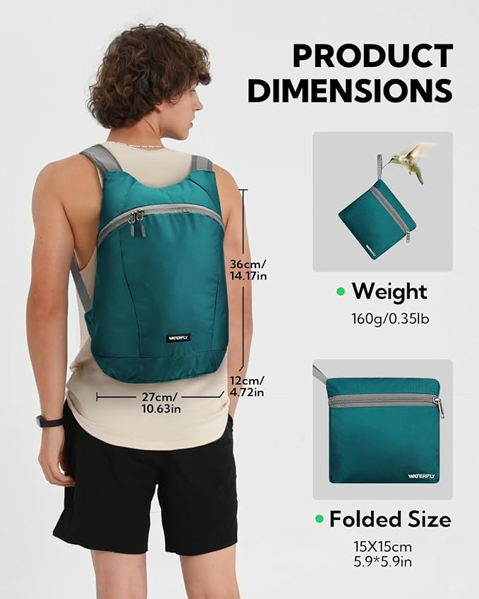WATERFLY Foldable Lightweight Hiking Backpack: 15L Packable Traveling Daypack - Image 2