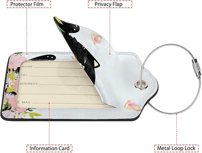 Smiling Black Cat Among Flowers 2 Pack Luggage Tag - Image 2
