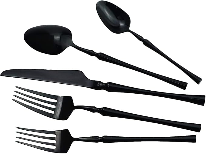 Gugrida 20 piece Black Flatware Set 304 Stainless Steel Fork Spoon Cutlery - Image 4