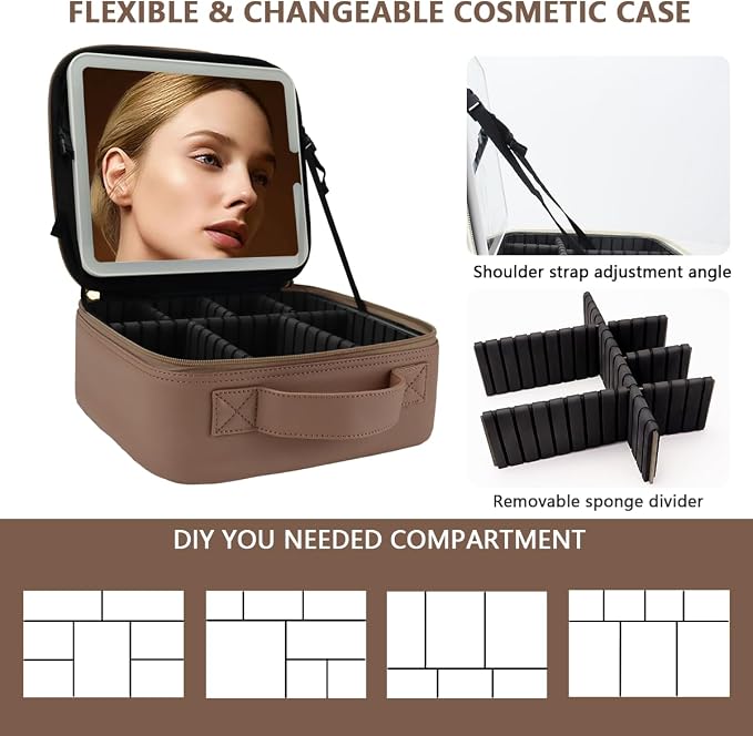 Travel Makeup Bag with LED Lighted Mirror, Travel Makeup Organizer, 3 Color - Image 2