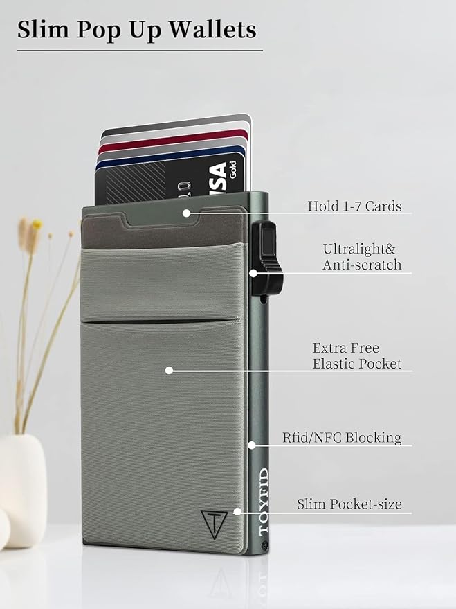 Slim Wallet for Men and Women, Pop Up Credit Card Wallet Metal Minimalist Cards - Image 5