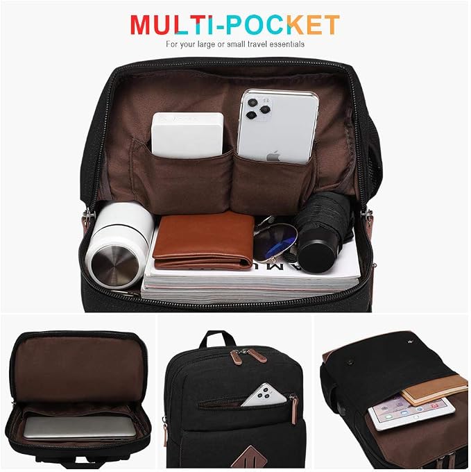 Canvas Backpack for Men Women, Vintage Rucksack Fits Most 15.6 Inch Laptop - Image 3