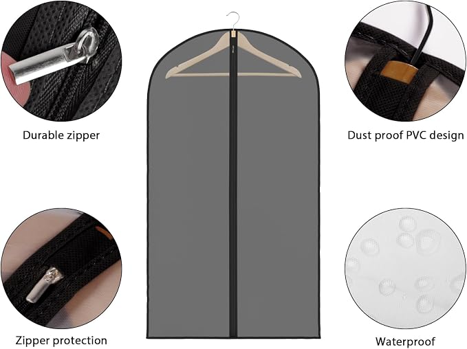 Zilink Clear Suit Bags for Closet Storage and Travel 43" Hanging Suit Covers - Image 3
