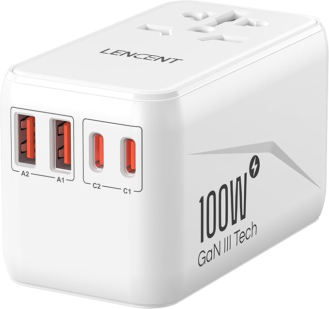 LENCENT Universal Travel Adapter, 100W GaN3 International Adaptor by LENCENT