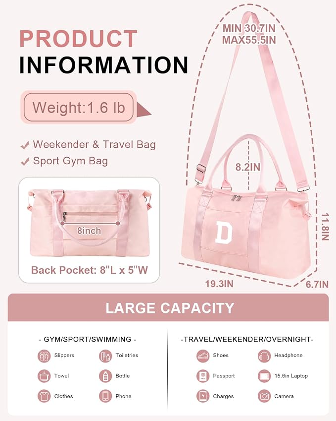 Initial Travel Duffel Bag Sports Gym Bag - Image 2