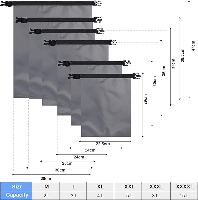 Shappy Waterproof Dry Bag Set 6 Sizes Lightweight Sacks and Long Adjustable - Image 2