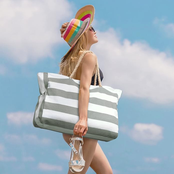 Becokan Beach Bags for Women Large Waterproof Beach Tote Bag Zipper Beach Bags - Image 5
