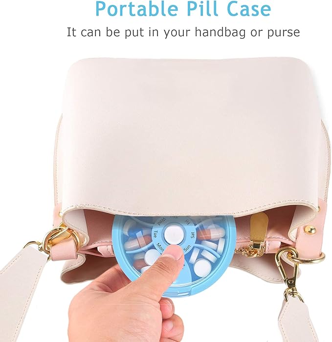 INVODA Weekly Pill Organizer 7 Compartment Rotating Pill Box - Image 7