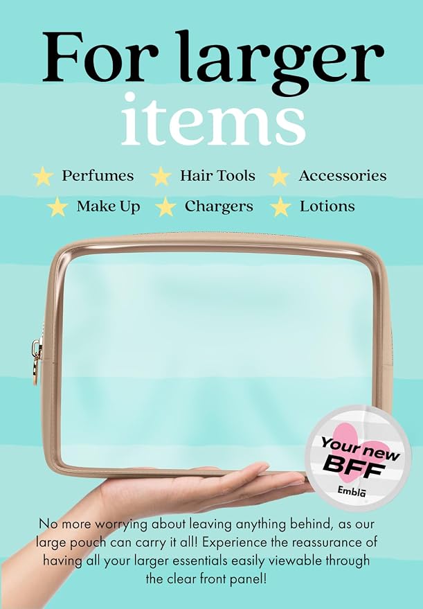 Clear Makeup Bag Zipper Pouch, Transparent Cosmetic Case Organizer, TSA - Image 3