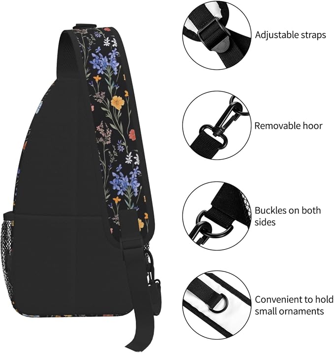 SUPLUCHOM Sling Bag Vintage Botanical Flower Wildflower Hiking Daypack - Image 5