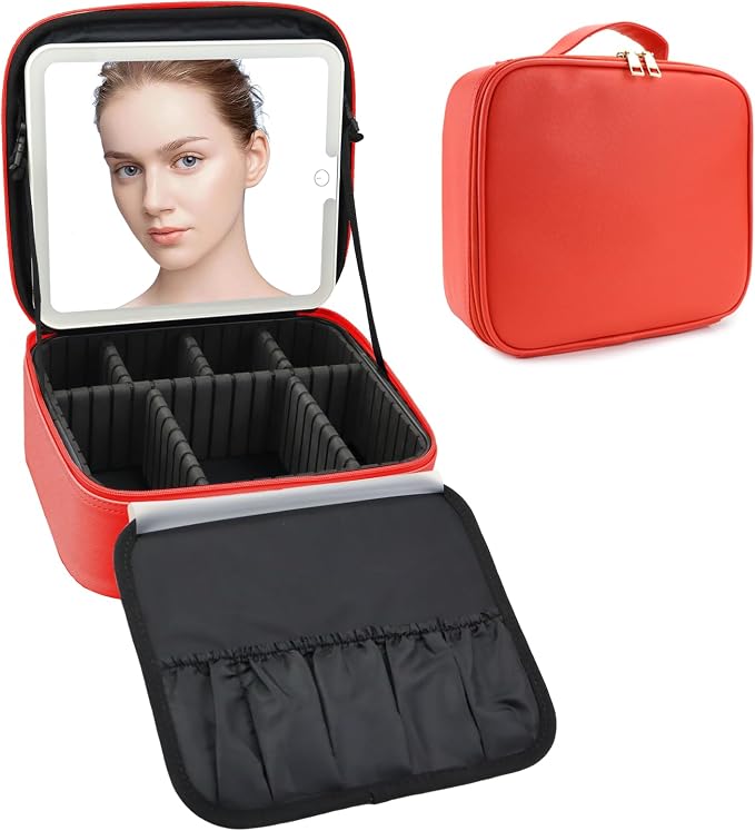 Travel Makeup Bag with LED Mirror Travel Makeup Organizer with 3 Lighted by Unknown