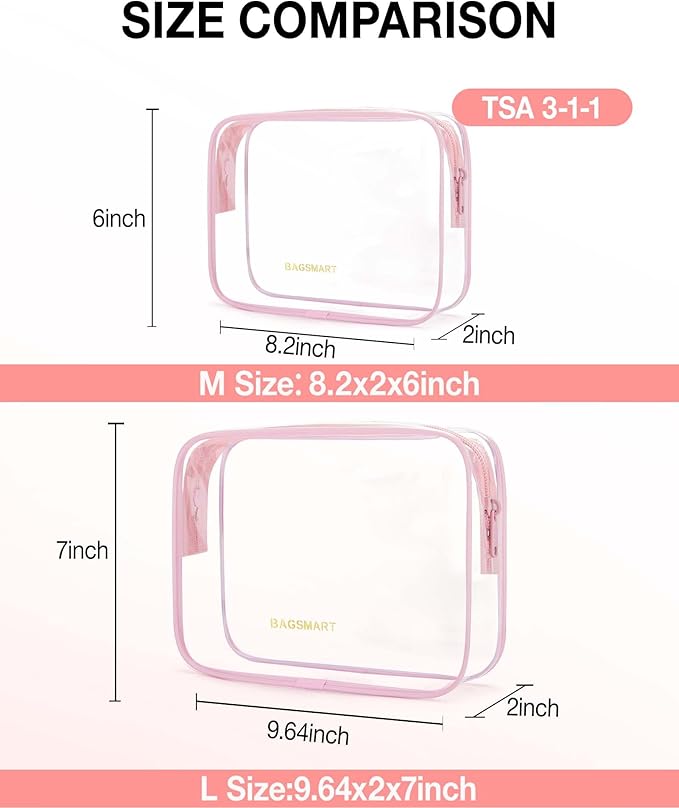 BAGSMART Clear Toiletry Bag, 2 Packs TSA Approved Water Resistant Quart Size - Image 2