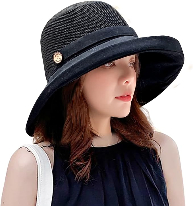 Women Wide Brim Sun Hats Metal Wired Edge Summer UV Protection Beach Fishing Hat by HUAMULAN
