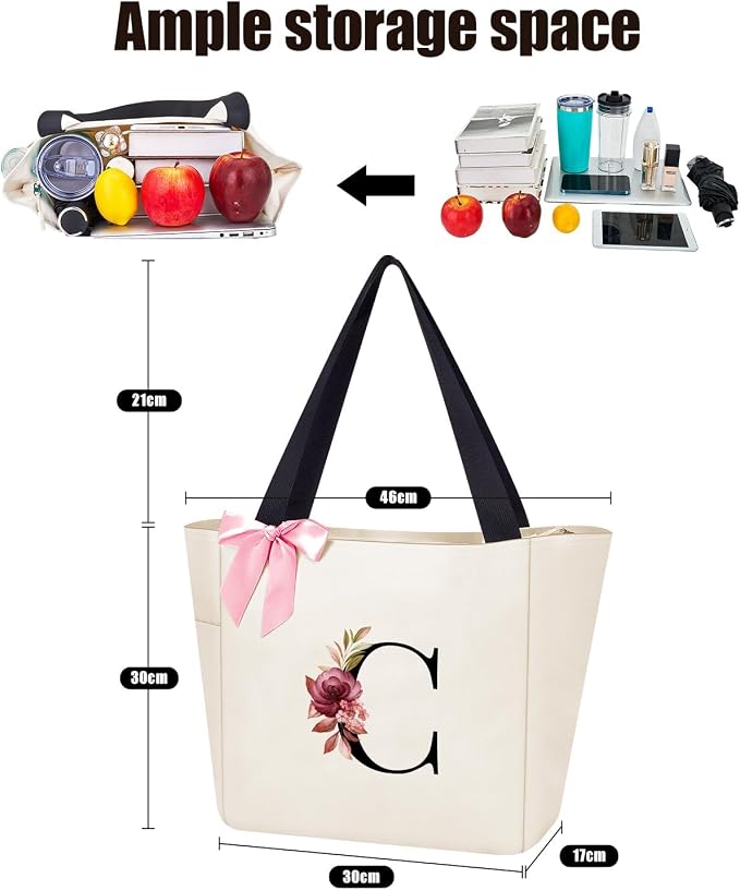 Vavabox Tote Bag, A-Z Initial Monogrammed Waterproof Tote Bag, Bridesmaid Gifts - Image 2