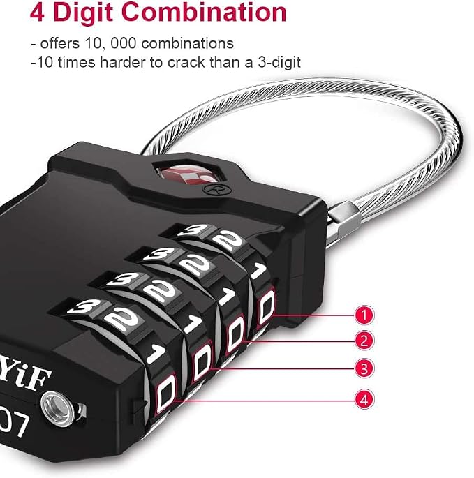 ZHEGE TSA Luggage Locks, Travel Locks TSA Approved, 4 Digit Cable Luggage Lock - Image 3
