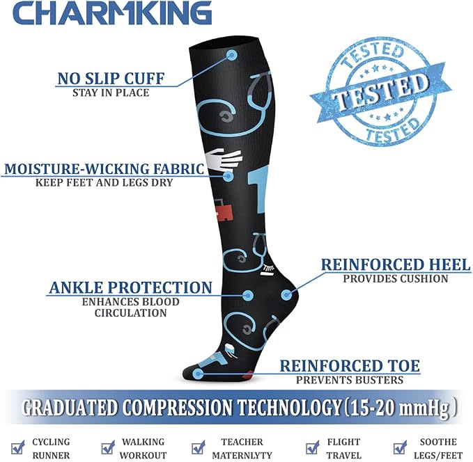 CHARMKING Compression Socks for Women & Men Circulation 15-20 mmHg is Best - Image 4