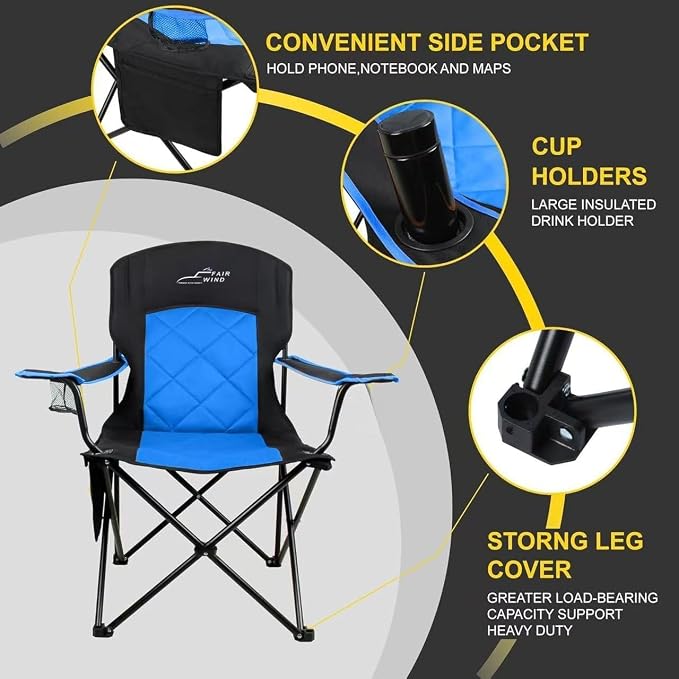FAIR WIND 2 Pack Oversized Fully Padded Camping Chair Heavy Duty Quad Fold Arm - Image 4