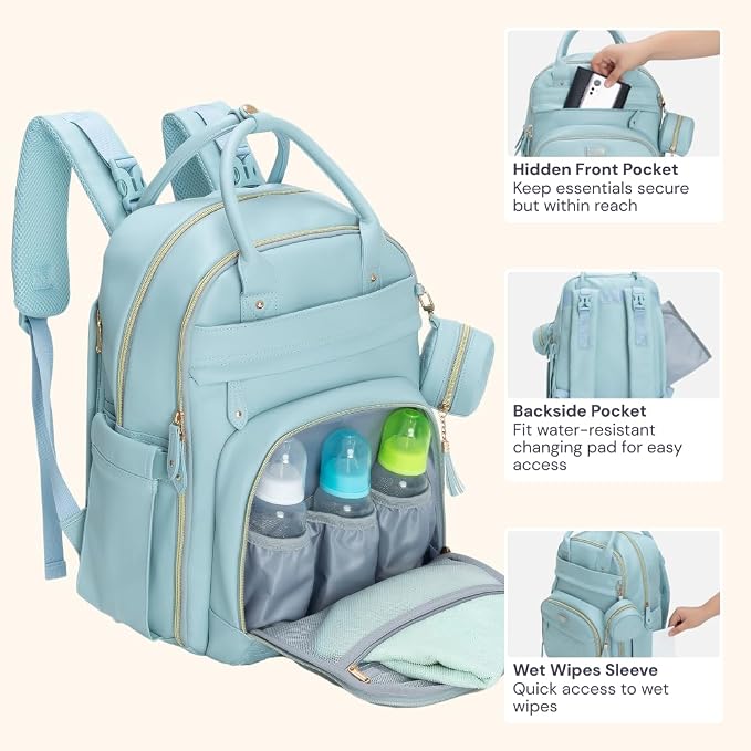 BabbleRoo Leather Diaper Bag Backpack - Image 6