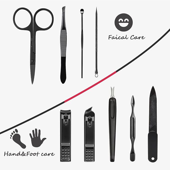 Manicure Set 9 in 1 Stainless Steel, Nail Clippers Scissors Pedicure Tools Kit - Image 5