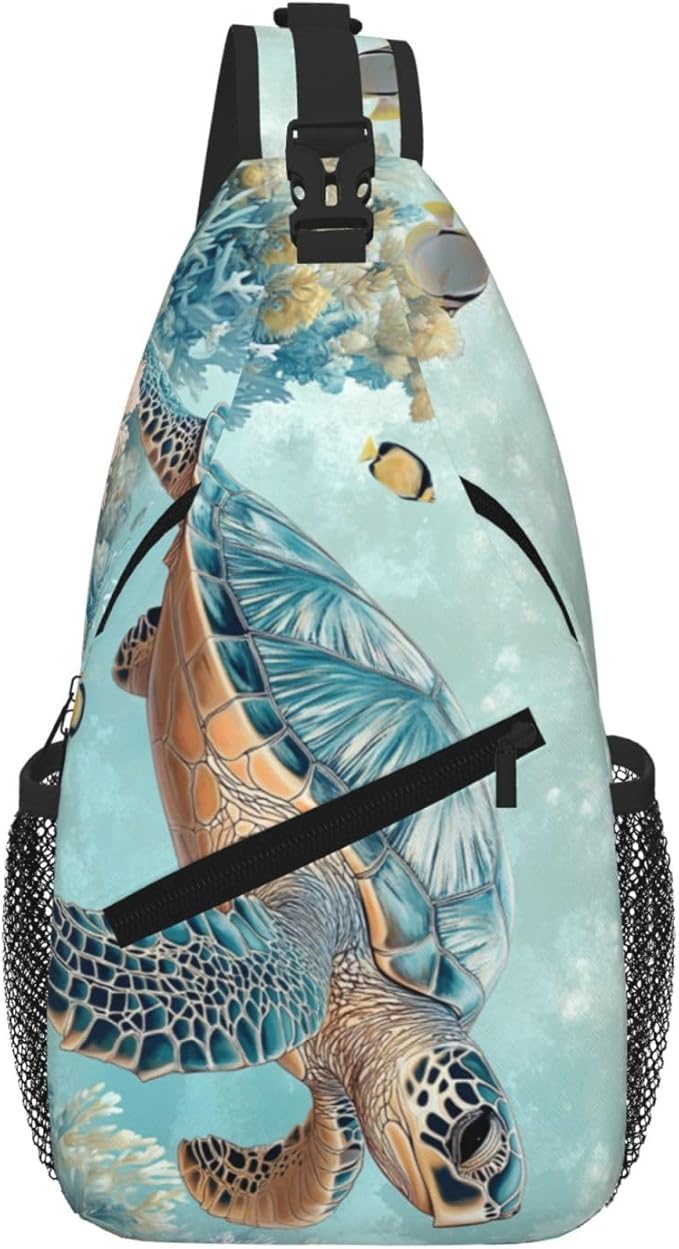 SUPLUCHOM Sling Bag Turtle Sea Coral Ocean Hiking Daypack Crossbody Shoulder by SUPLUCHOM