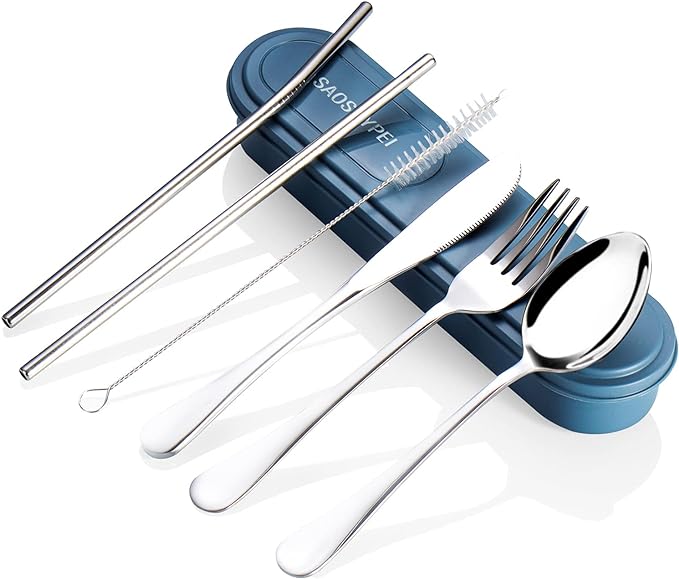 Portable Utensils Set with Case, Lunch Box Includ Fork Spoon Knife, Dishwasher by SAOSHYPEI