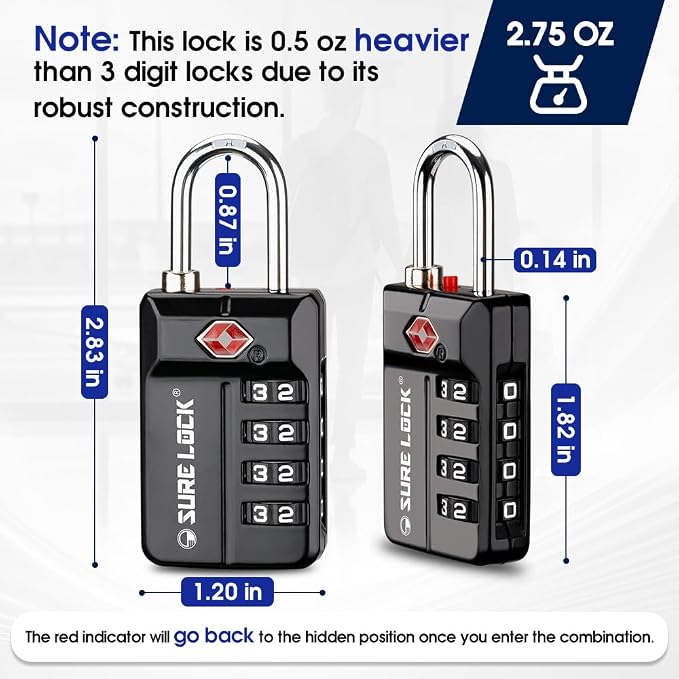 SURE LOCK TSA Approved 4-Digit Resettable Combination Luggage Lock - Image 4