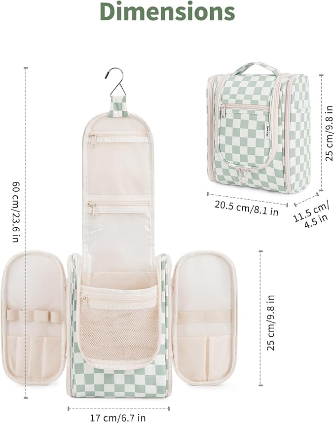 Narwey Small Checkered Hanging Travel Toiletry Bag - Image 6