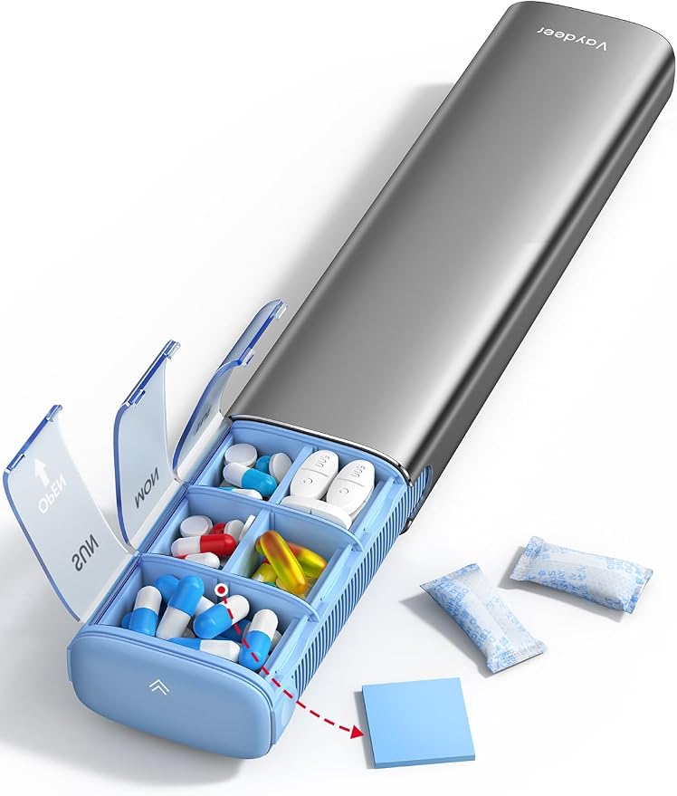 Vaydeer 7 Day Weekly Pill Organizer, Metal Travel Pill Case, Large Capacity by Vaydeer