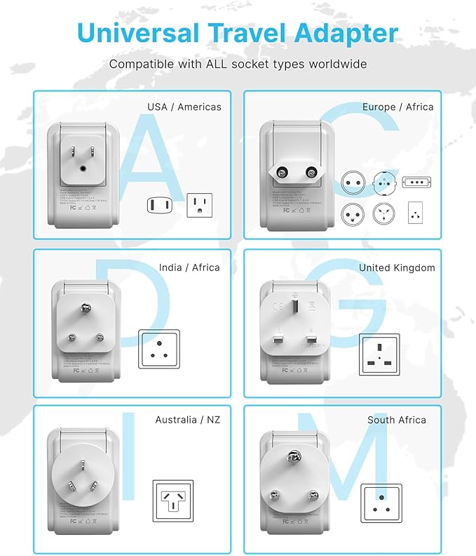 VINTAR Universal Travel Adapter Kit, 5ft Detachable Extension Cord - Image 5