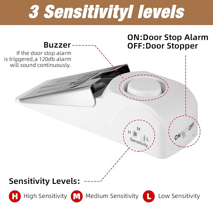1 Pack 120dB Travel Door Stopper Alarm & Portable Door Lock, 3-Level - Image 3