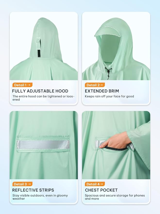 SaphiRose Extra Thick Hooded Rain Poncho Double Layer Waterproof Raincoat Jacket - Image 4