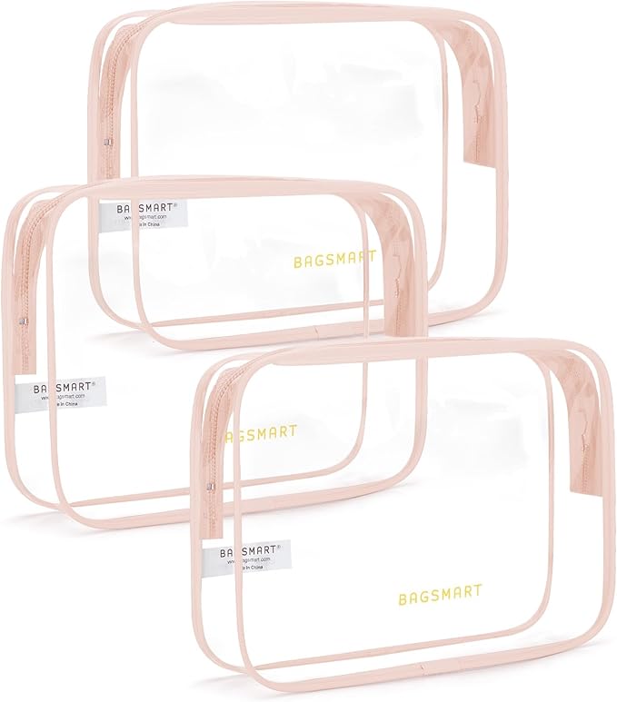 BAGSMART Clear Toiletry Bag, 3 Packs TSA Approved Water Resistant Quart Size by BAGSMART