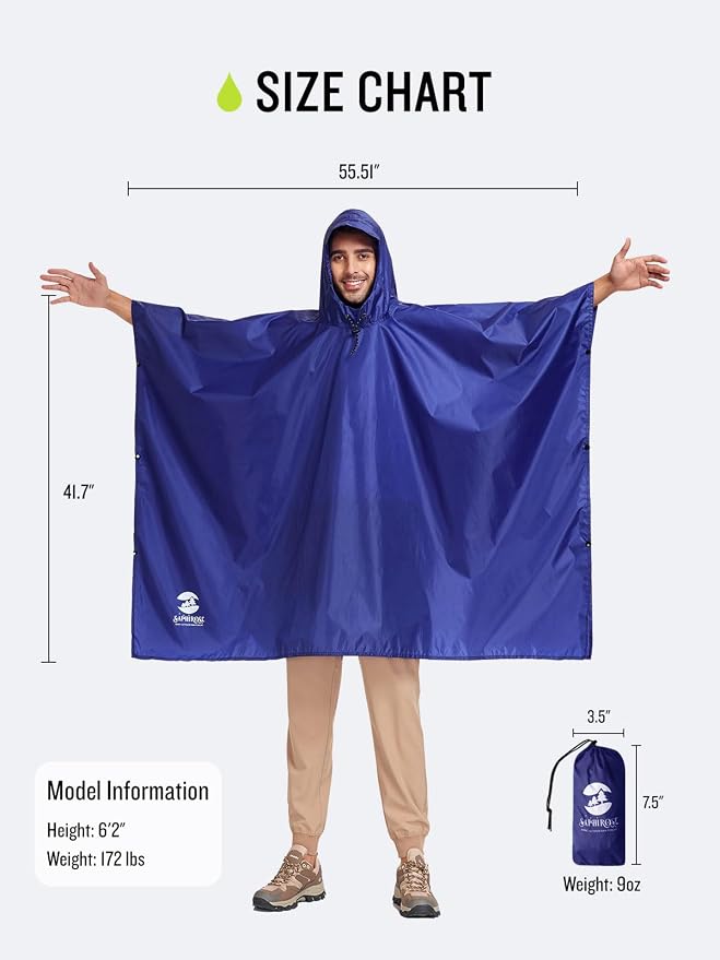 SaphiRose Hooded Rain Poncho Waterproof Raincoat Jacket - Image 7