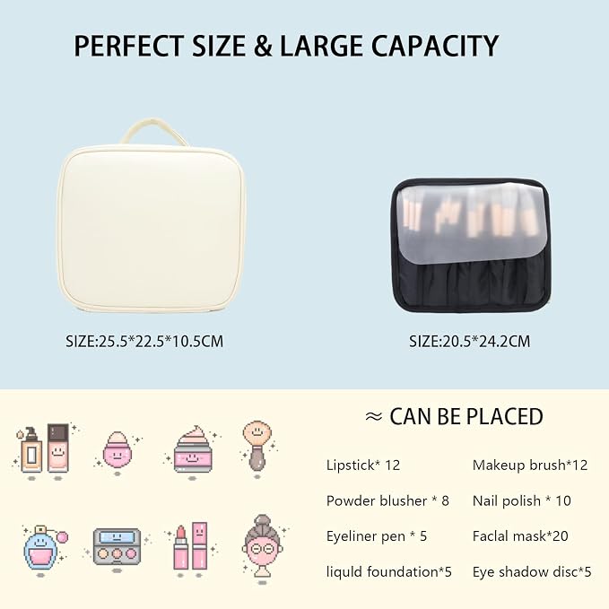 Makeup Bag with Led Mirror, Travel Makeup Organizer with 3 Color Setting - Image 2