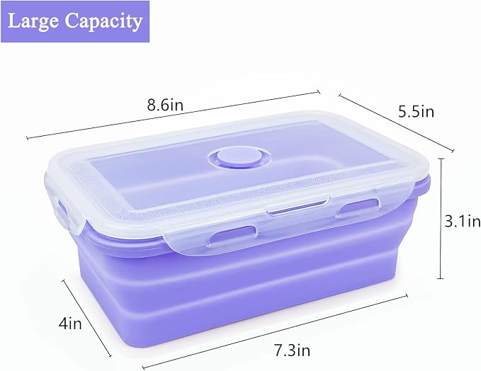 Purple Collapsible Sandwich Container, Silicone Lunch Container Bento Box - Image 2