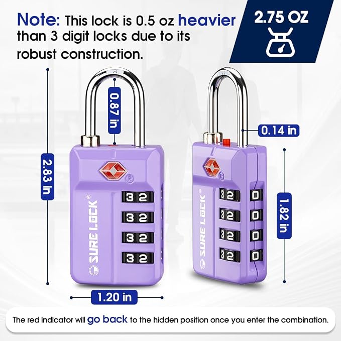SURE LOCK TSA-Approved 4-Digit Resettable Combination Luggage Lock - Image 3
