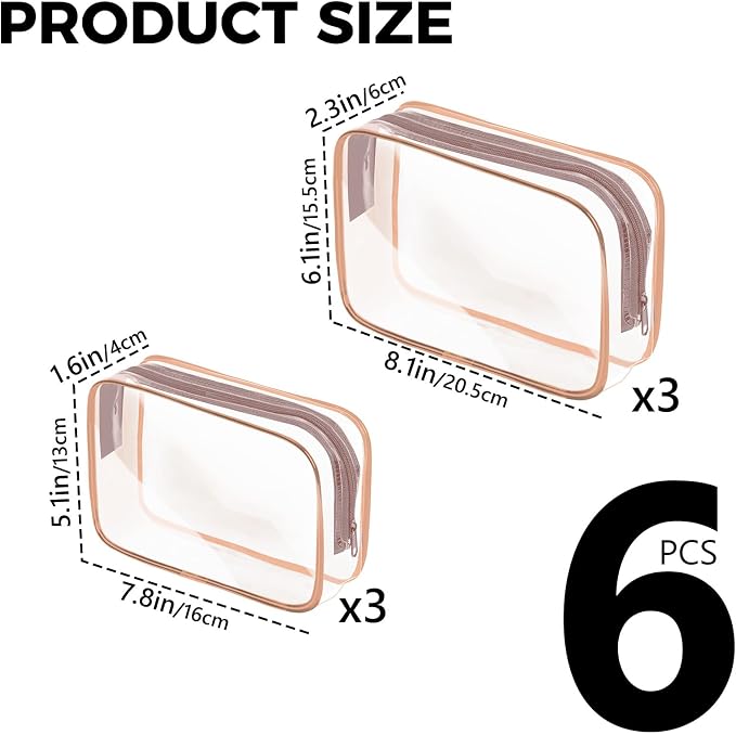 AURUZA 6 Pack Travel Toiletry Bag, TSA Approved Cosmetic Bag - Image 2