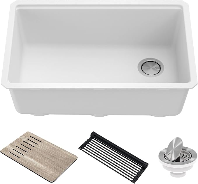 KRAUS Bellucci 30” in. Undermount Workstation Granite Kitchen Sink in White by KRAUS