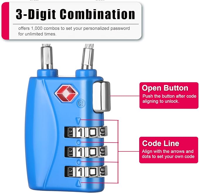 ZHEGE TSA Cable Luggage Lock 3 Digit Combination Padlock - Image 3