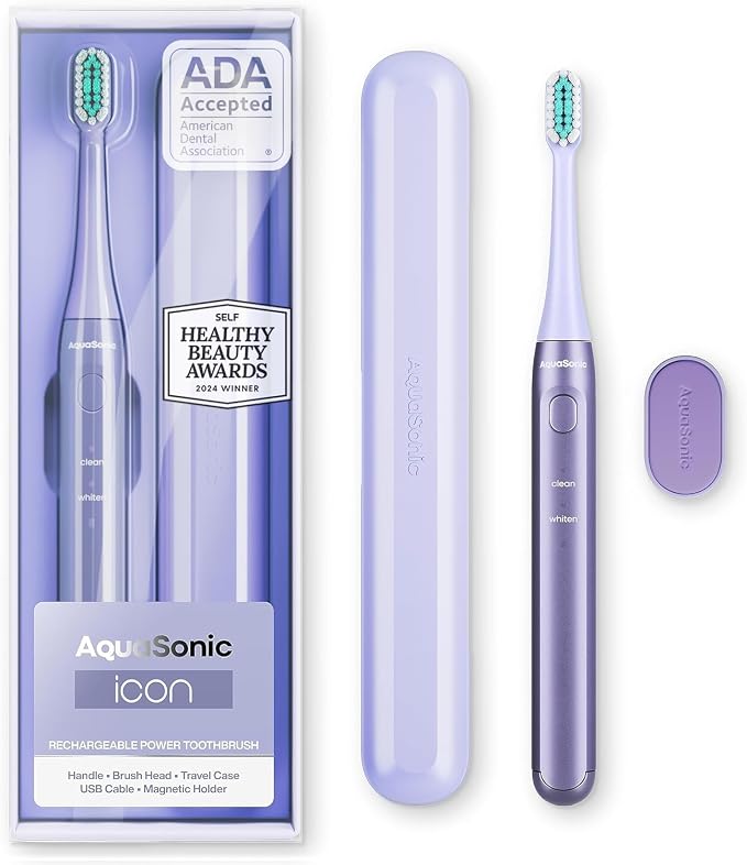 Aquasonic Icon ADA-Accepted Rechargeable Toothbrush | Magnetic Holder & Slim by AquaSonic