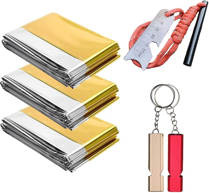 Professional 3-in-1 Survival Kit: Emergency Blanket, 120dB Whistle & by Jaksairos