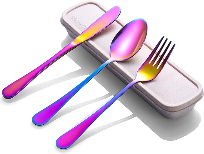 Portable Utensils Set with Case, Lunch Box Includ Fork Spoon Knife, Dishwasher by SAOSHYPEI