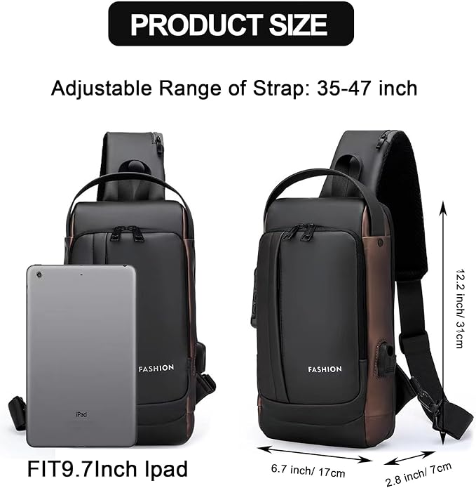 Sling Bag for Men Anti-theft USB Crossbody Shoulder Backpack Purse Waterproof - Image 6