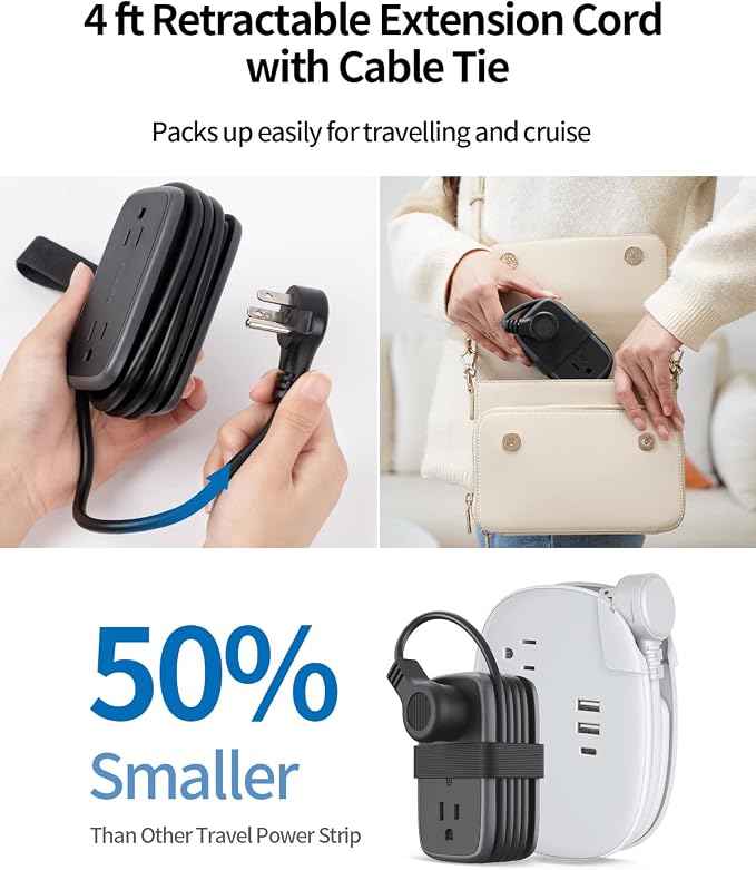 2 Pack Travel Power Strip with USB C Port, NTONPOWER Flat Plug Extension Cord - Image 3