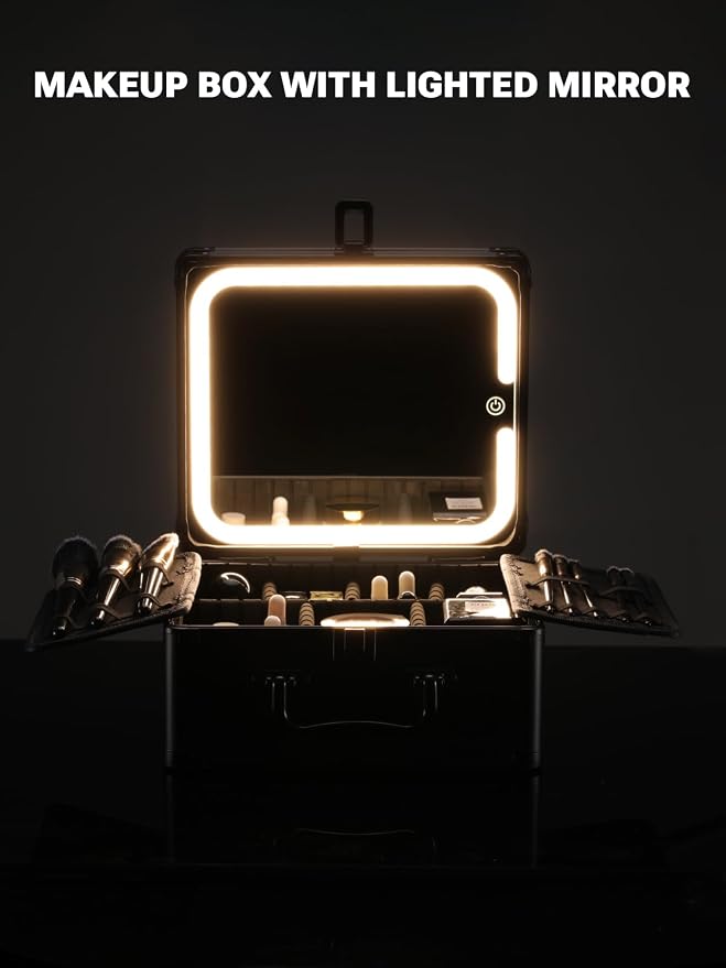 Qislee Makeup Box with A Detachable Lighted Mirror, Waterproof Travel Train Case - Image 8
