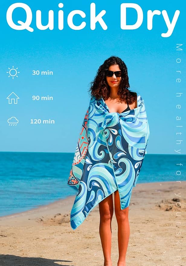 Microfiber Thin Lightweight Beach Towel Sand Free Quick Dry Absorbent Compact - Image 5