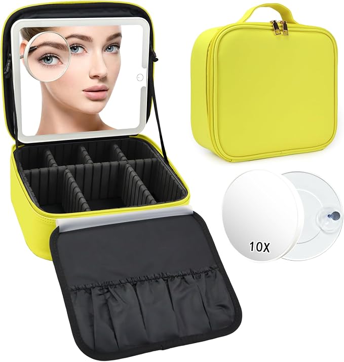 Travel Makeup Bag with LED Mirror and 10x magnifying glass with 3 Lighted by Unknown