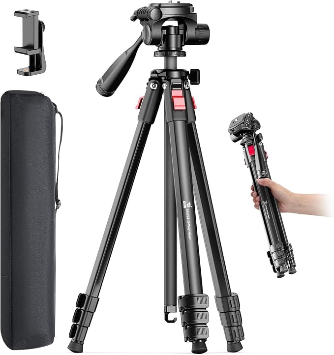 68" Lightweight Camera Tripod Stand, Compact Portable Travel Aluminum Tripod by JOBFRI