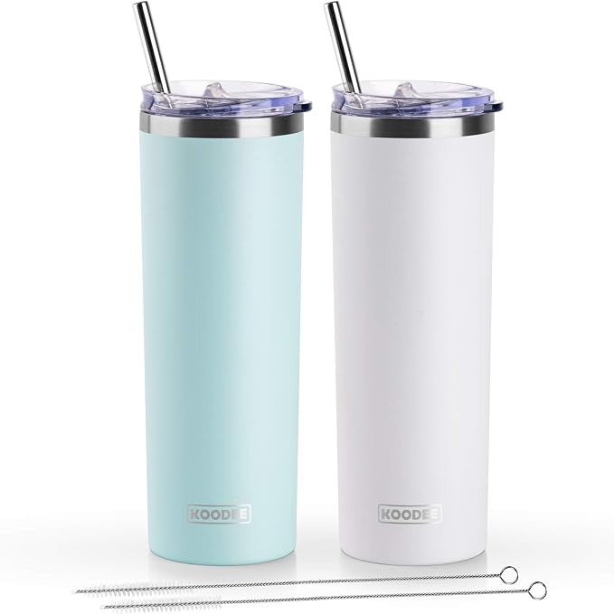 koodee 20 oz Tumbler with Lid and Straw-2 Pack Stainless Steel Insulated Skinny by koodee