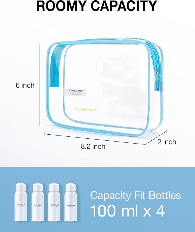 BAGSMART Clear Toiletry Bag, 2 Packs TSA Approved Water Resistant Quart Size - Image 2